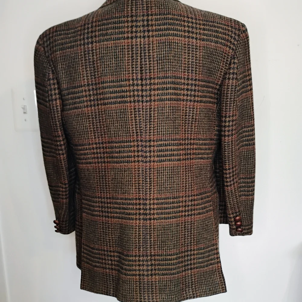 Men's Short Stature/Boys Husky John Weitz Vintage Brown Plaid Blazer - Picture 2 of 16